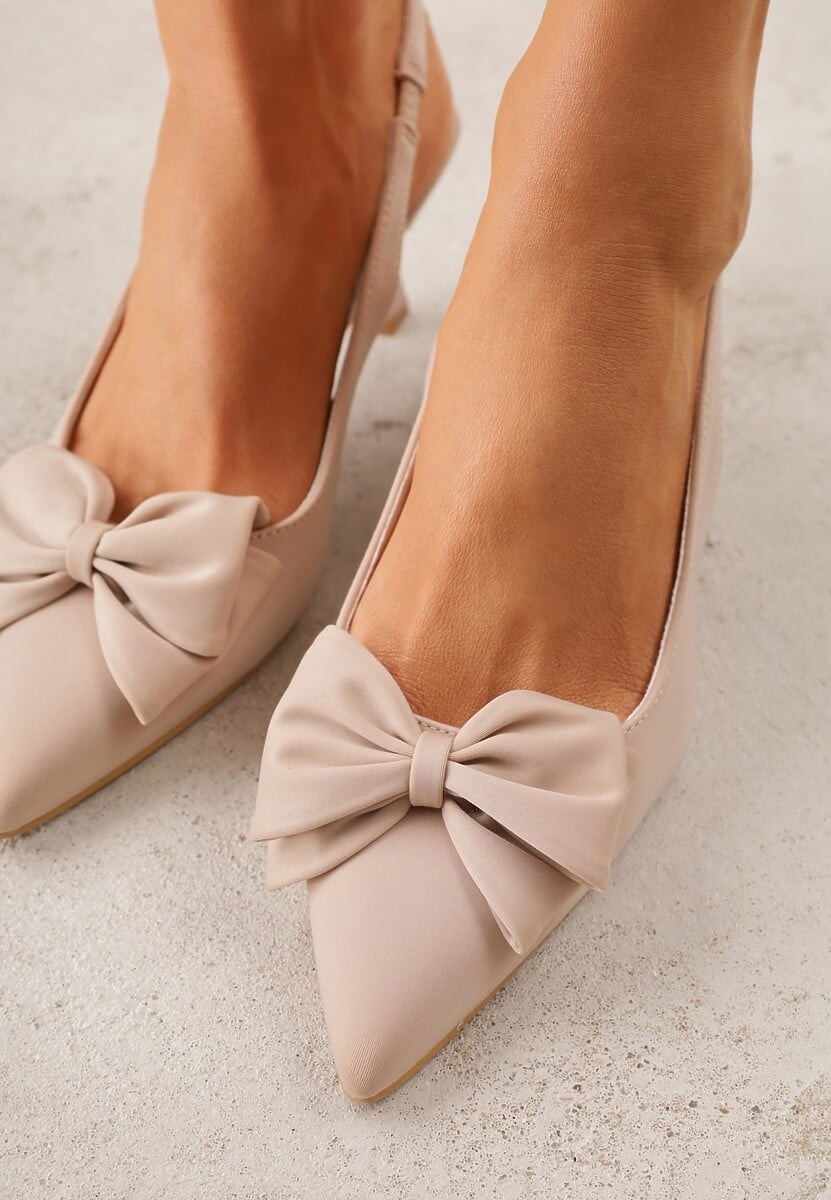 Beżowe Sandały Slingback na Kaczuszce Zdobione Aplikacją z Kokardą Teniane 3