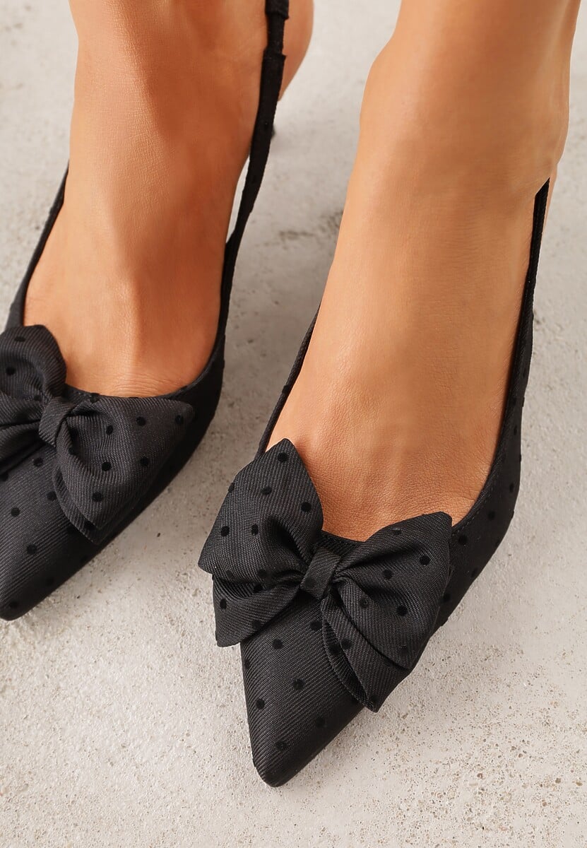 Czarne Sandały Slingback na Kaczuszce Zdobione Aplikacją z Kokardą Tenianee 3