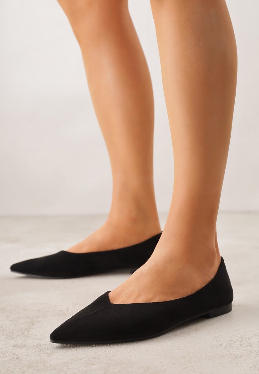 Czarne Balerinki z Imitacji Zamszu ze Szpiczastym Noskiem Melikel 1