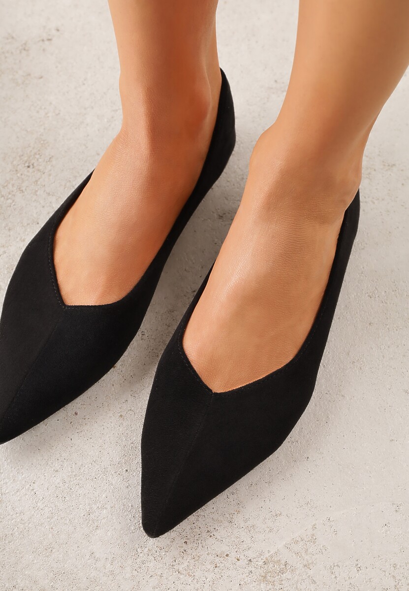Czarne Balerinki z Imitacji Zamszu ze Szpiczastym Noskiem Melikel 3