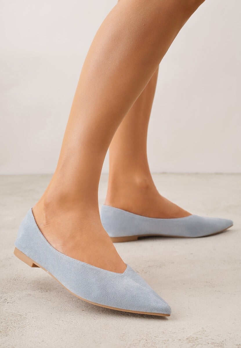 Niebieskie Balerinki z Imitacji Zamszu ze Szpiczastym Noskiem Melikel 1