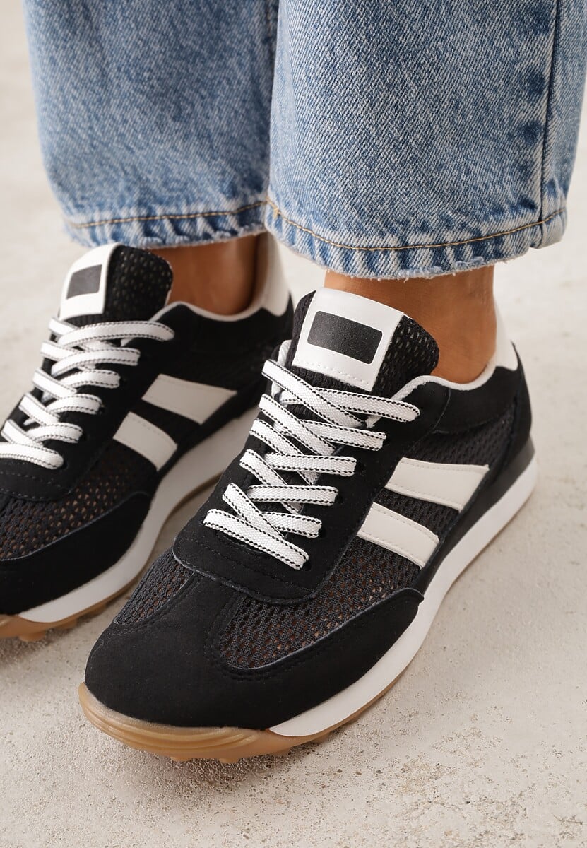 Czarne Klasyczne Sneakersy Zdobione Siateczkowymi Wstawkami Eilshoy 3