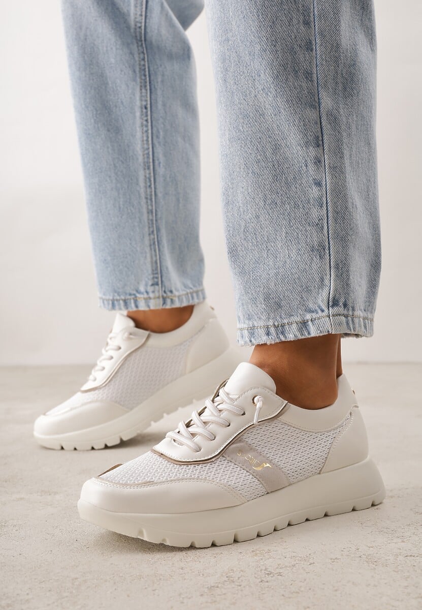 Białe Sneakersy na Platformie z Wkładką ze Skóry Naturalnej i Napisam Haidena 2