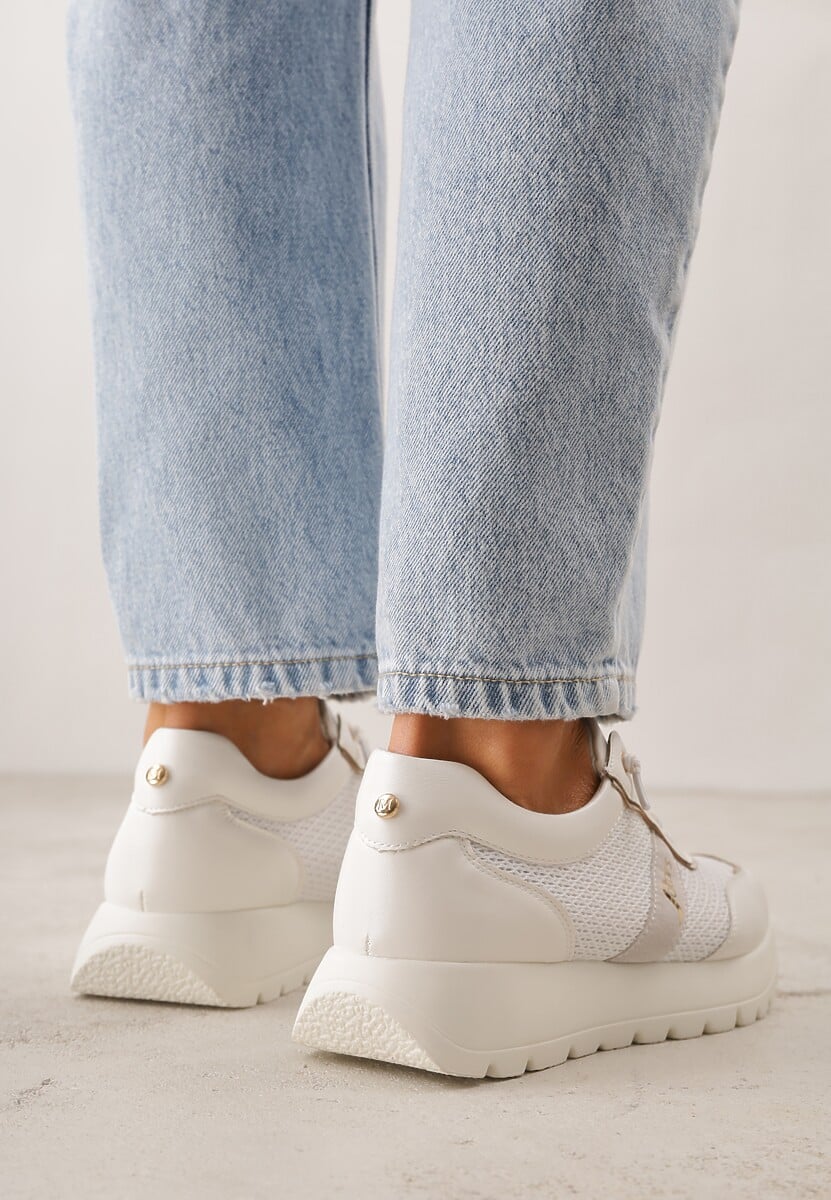 Białe Sneakersy na Platformie z Wkładką ze Skóry Naturalnej i Napisam Haidena 3