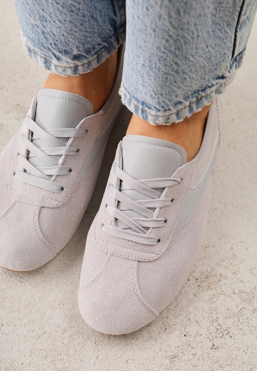 Szare Sneakersy Kultowe Tenisówki Y2K z Imitacji Zamszu Nerialle 3