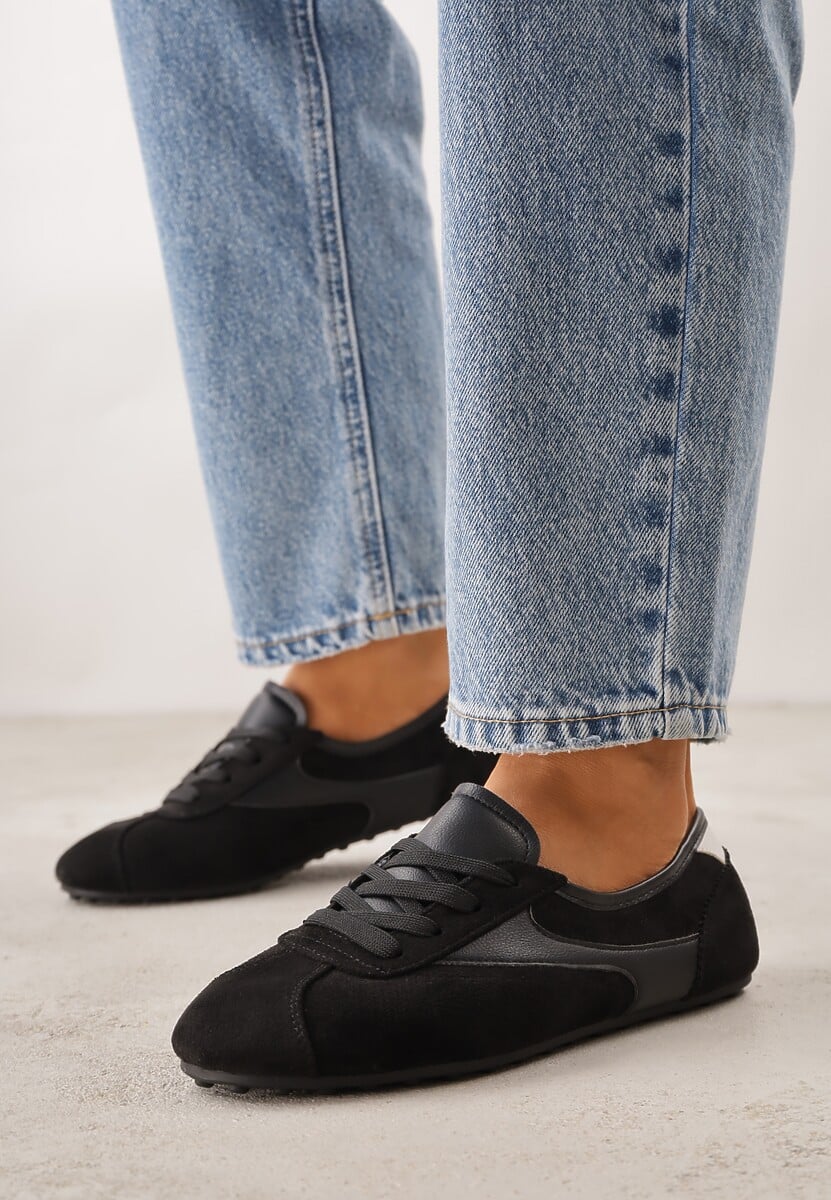 Czarne Sneakersy Kultowe Tenisówki Y2K z Imitacji Zamszu Nerialle 2