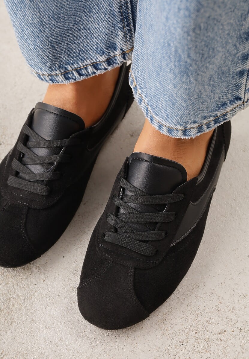 Czarne Sneakersy Kultowe Tenisówki Y2K z Imitacji Zamszu Nerialle 3