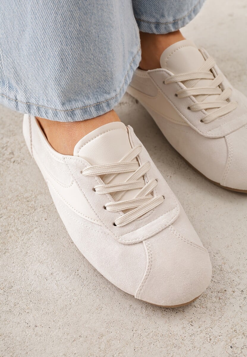 Beżowe Sneakersy Kultowe Tenisówki Y2K z Imitacji Zamszu Nerialle 3