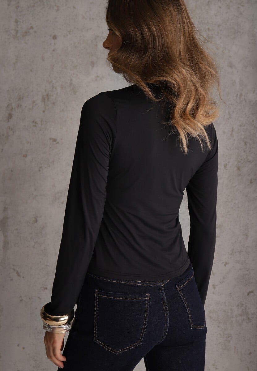 Czarna Dopasowana Bluzka Typu Longsleeve z Bawełną Moanti 3