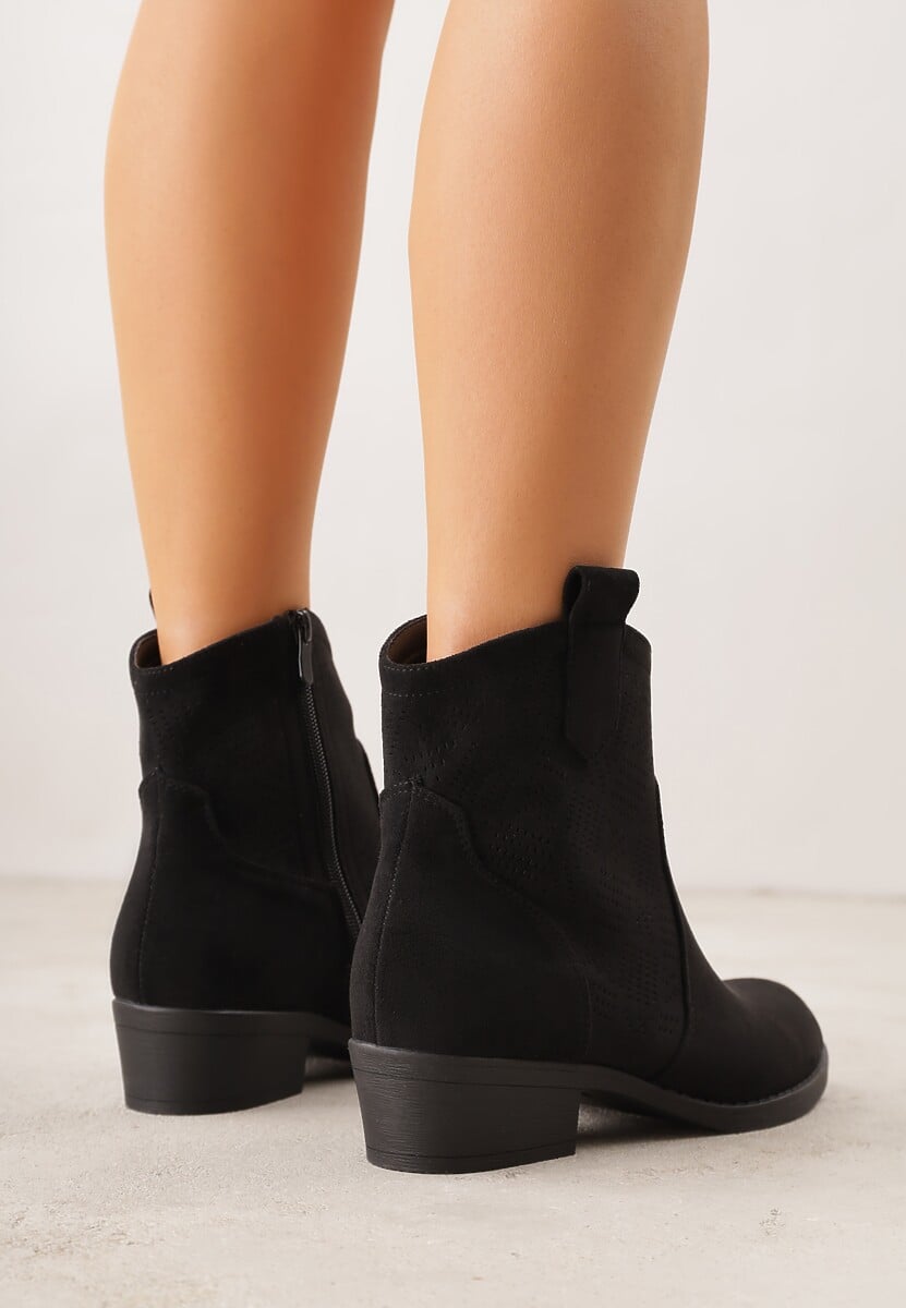 Czarne Ażurowe Botki na Słupku Typu Kowbojki Iolerine 3