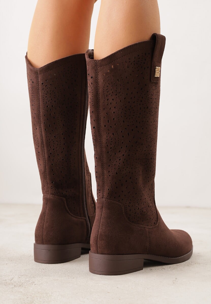 Brązowe Ażurowe Botki z Geometryczną Ozdobą Naeraste 3