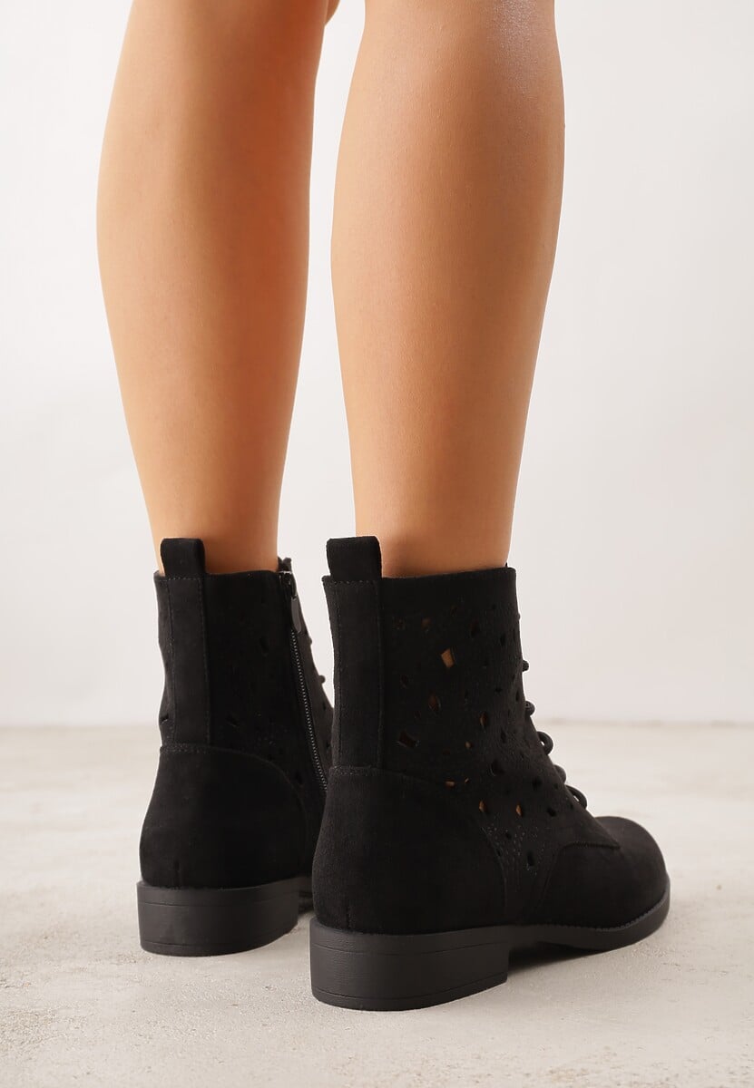 Czarne Ażurowe Botki ze Sznurowaną Cholewką Sephylia 3