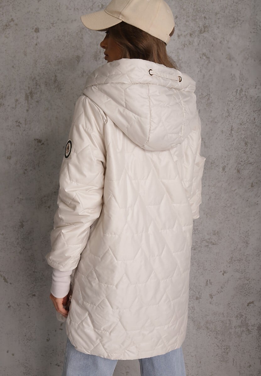 Jasnoszara Przejściowa Kurtka z Kapturem Pikowanymi Przeszyciami i Suwakami Kave 3