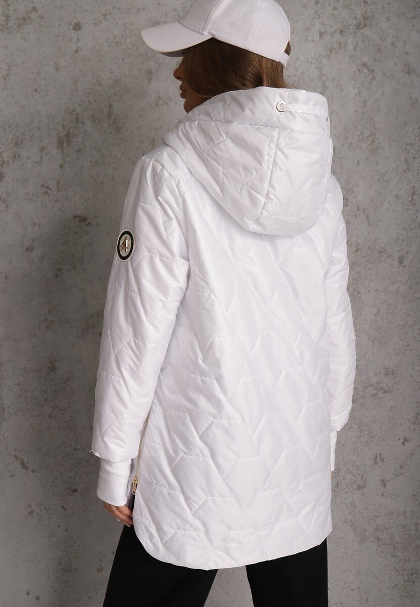 Biała Przejściowa Kurtka z Kapturem Pikowanymi Przeszyciami i Suwakami Kave 3