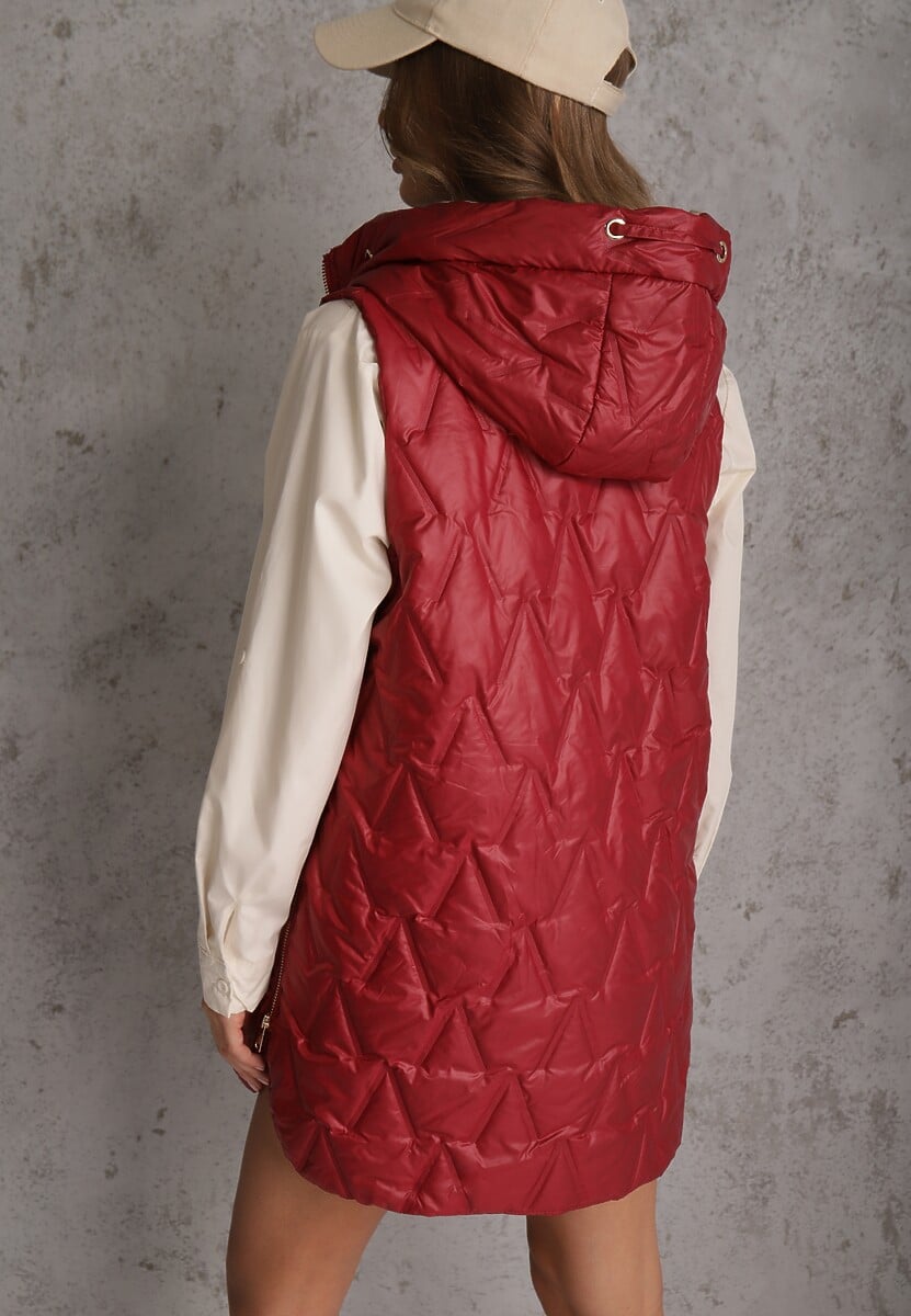 Czerwona Długa Kamizelka Pikowana z Nieodpinanym Kapturem Semaea 3