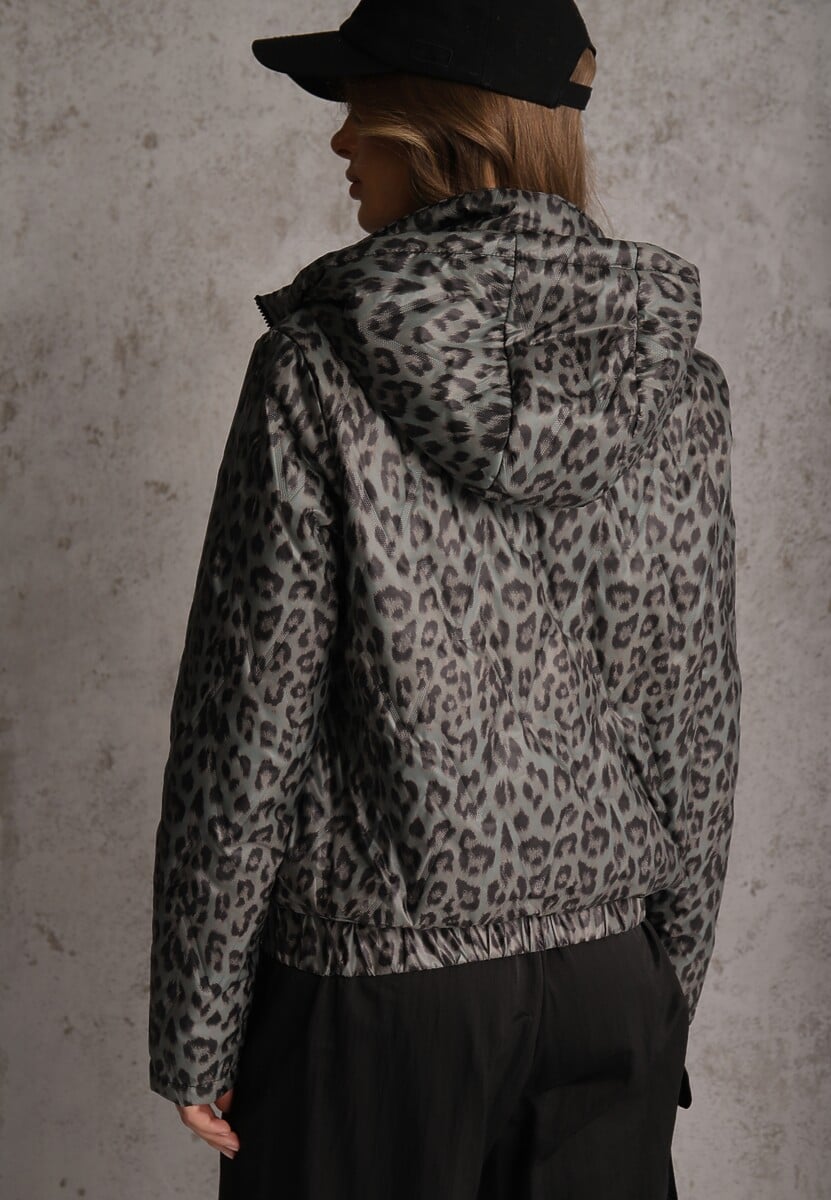 Zielona Panterkowa Kurtka z Odpinanym Kapturem Anastaera 3