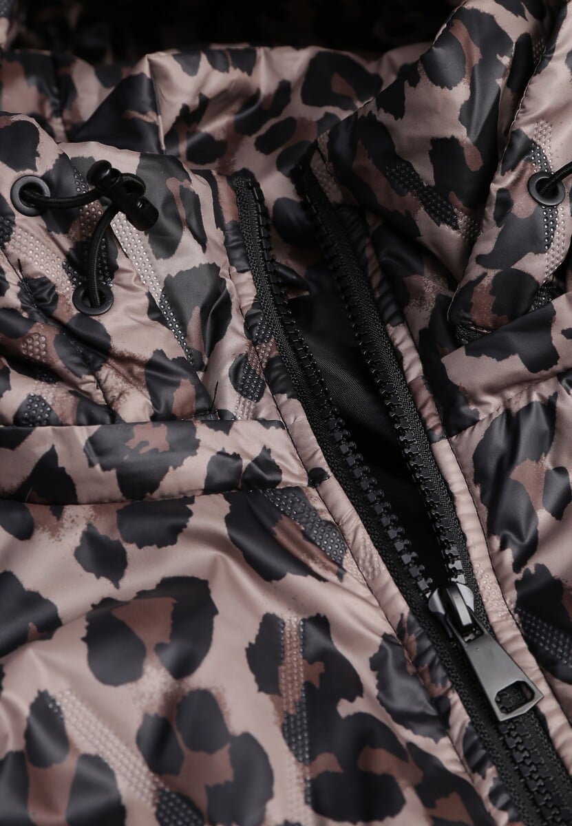 Ciemnobeżowa Panterkowa Kurtka z Odpinanym Kapturem Anastaera 3