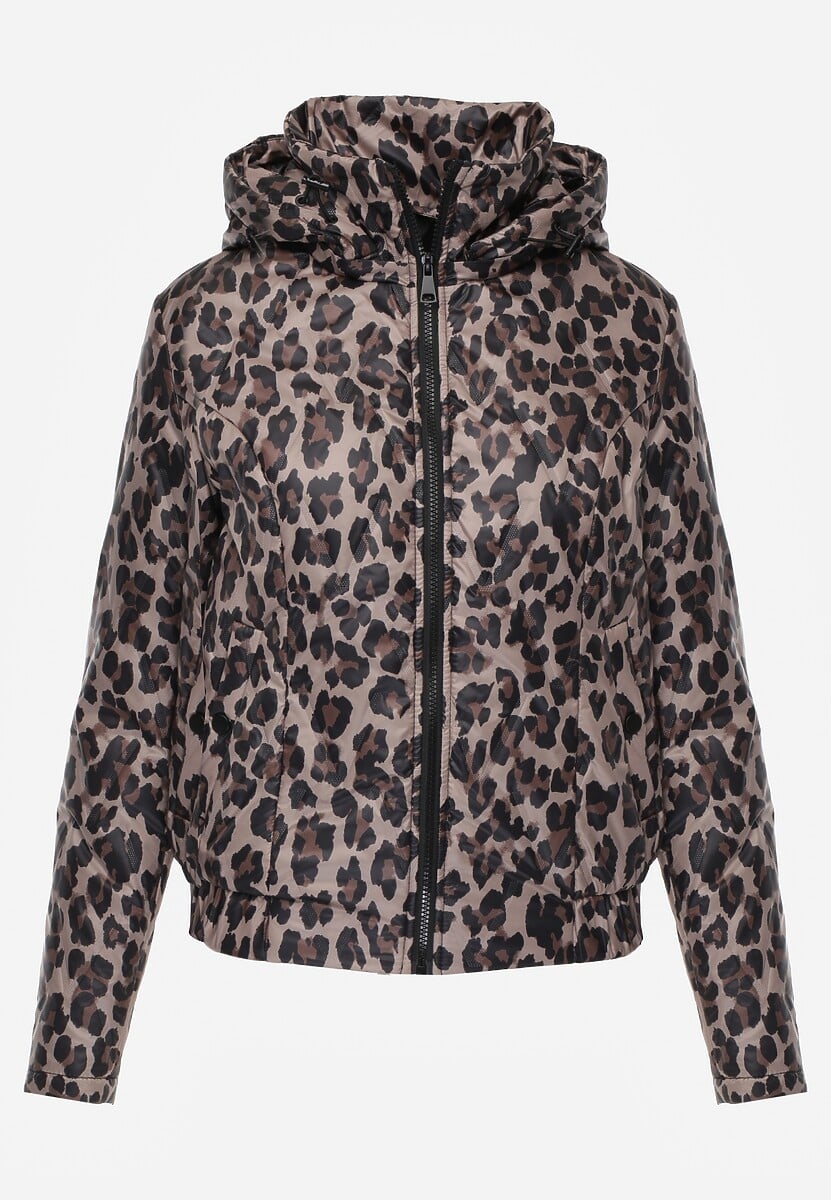 Ciemnobeżowa Panterkowa Kurtka z Odpinanym Kapturem Anastaera 1