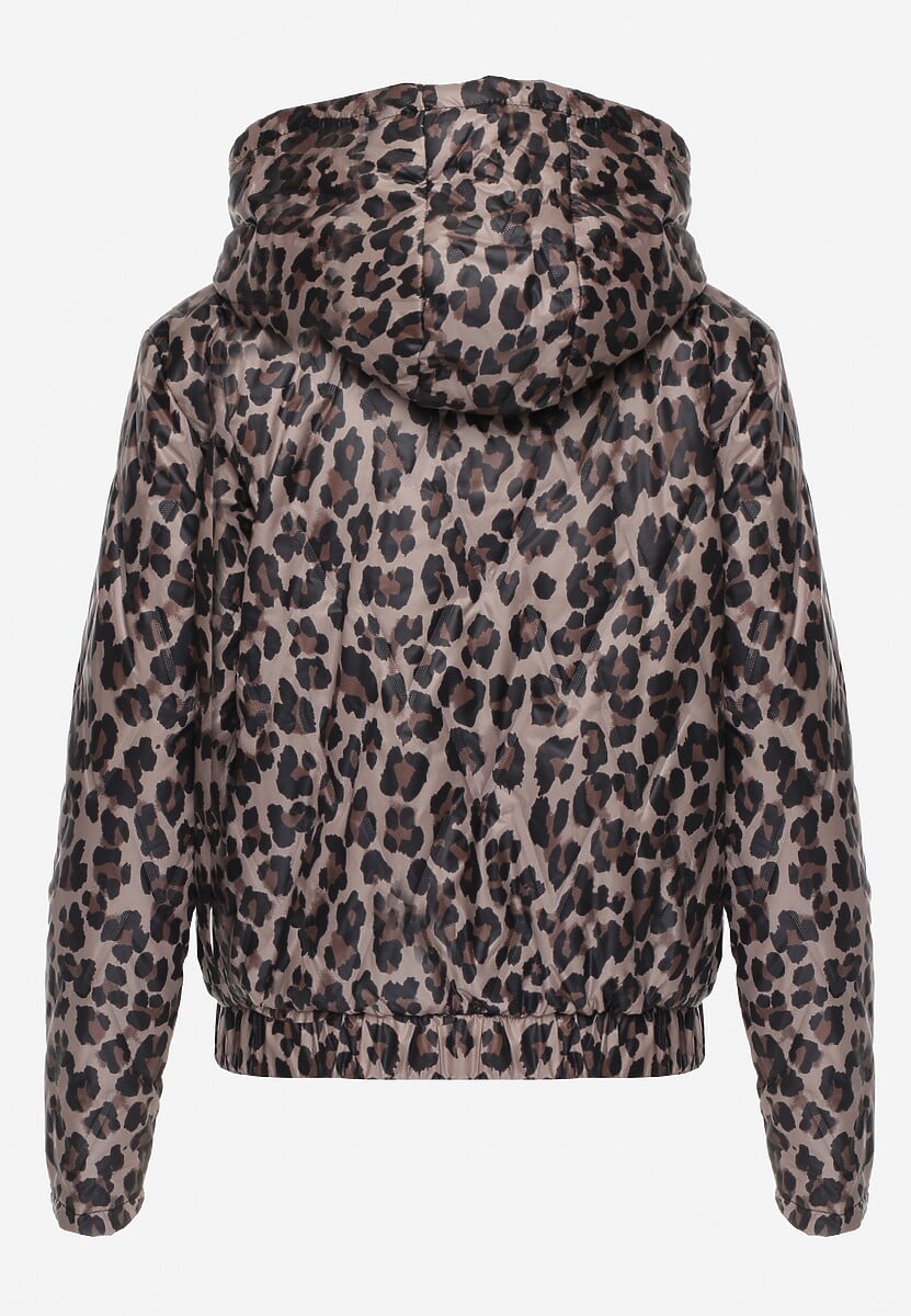 Ciemnobeżowa Panterkowa Kurtka z Odpinanym Kapturem Anastaera 2