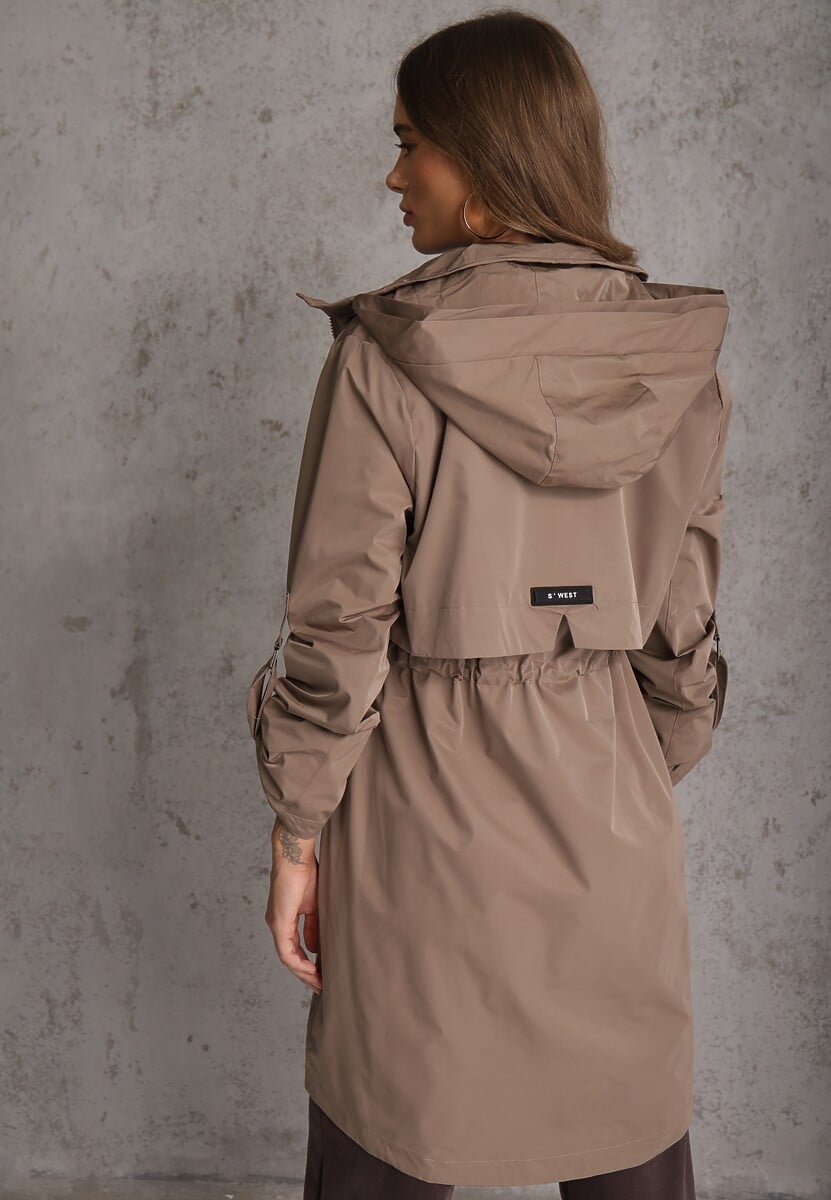 Ciemnobeżowa Kurtka Przejściowa Typu Parka z Odpinanym Kapturem Ozdobiona Sznurkami Fallaiah 3