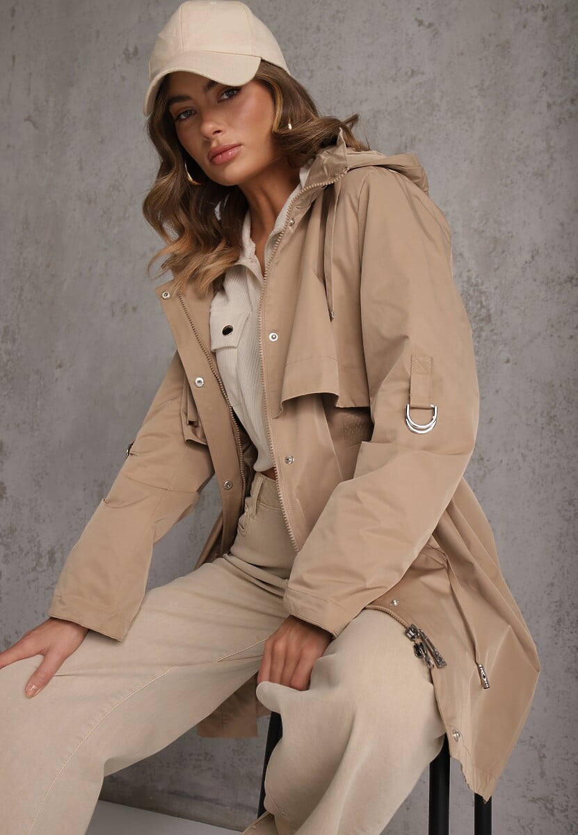 Brązowa Kurtka Przejściowa Typu Parka z Odpinanym Kapturem Ozdobiona Sznurkami Fallaiah 1