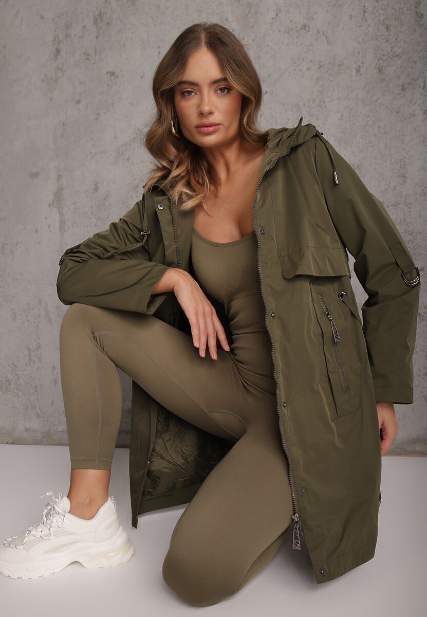 Zielona Przejściowa Kurtka Parka z Rękawami z Możliwością Podpięcia Tinarae 1