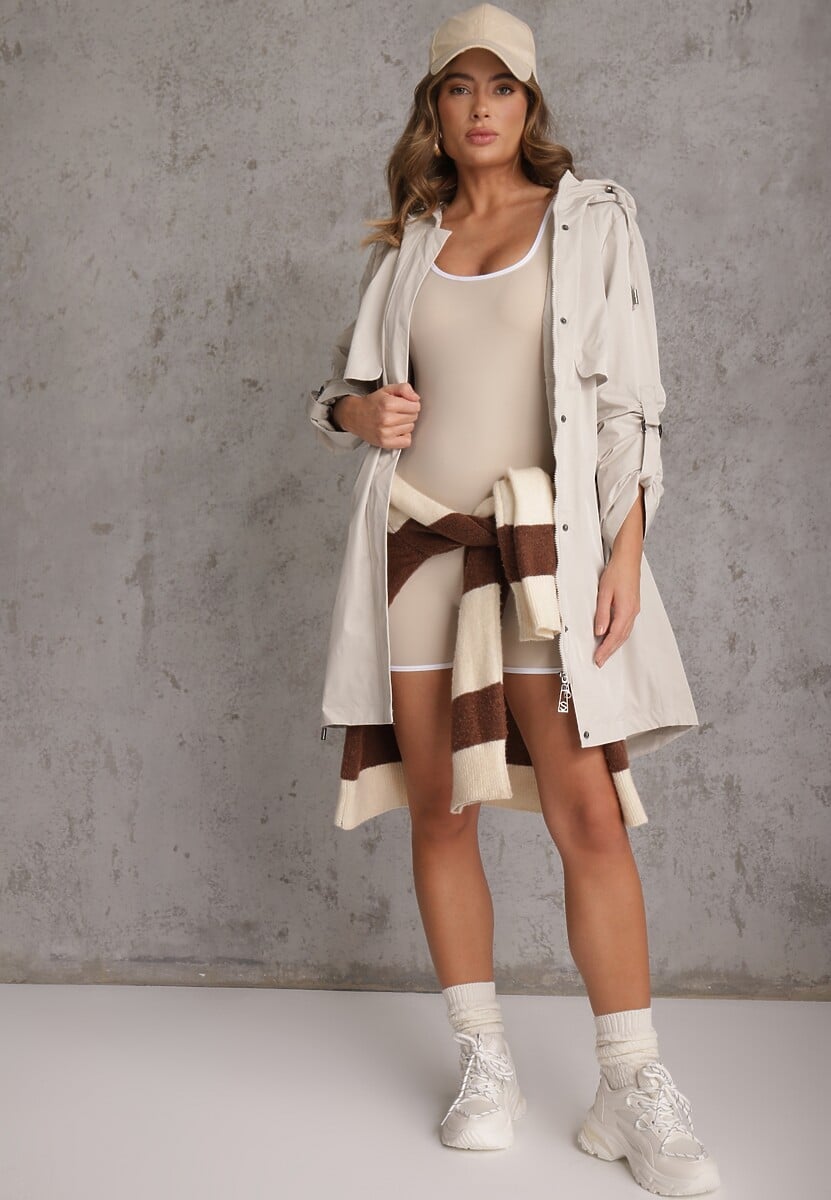 Beżowa Przejściowa Kurtka Parka z Rękawami z Możliwością Podpięcia Tinarae 2