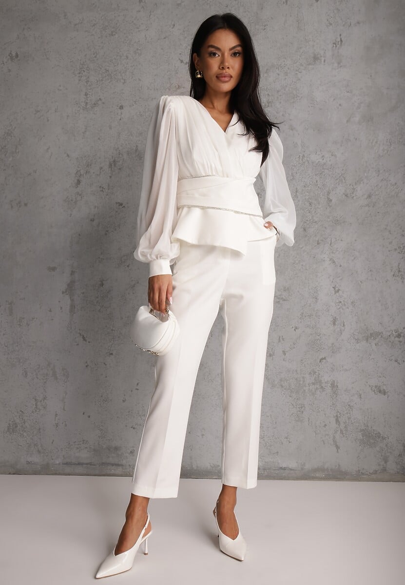 Biała Bluzka VICES w Kopertowym Stylu z Luźnymi Transparentnymi Rękawami i Dekoltem V Inge 3