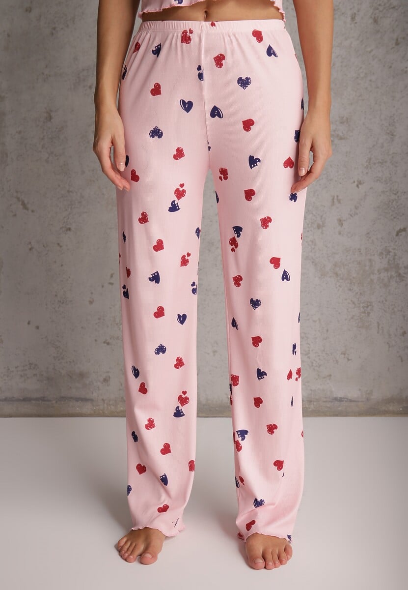 Różowy Elastyczny Komplet Piżamowy w Serduszka Spodnie i Top Isle 3