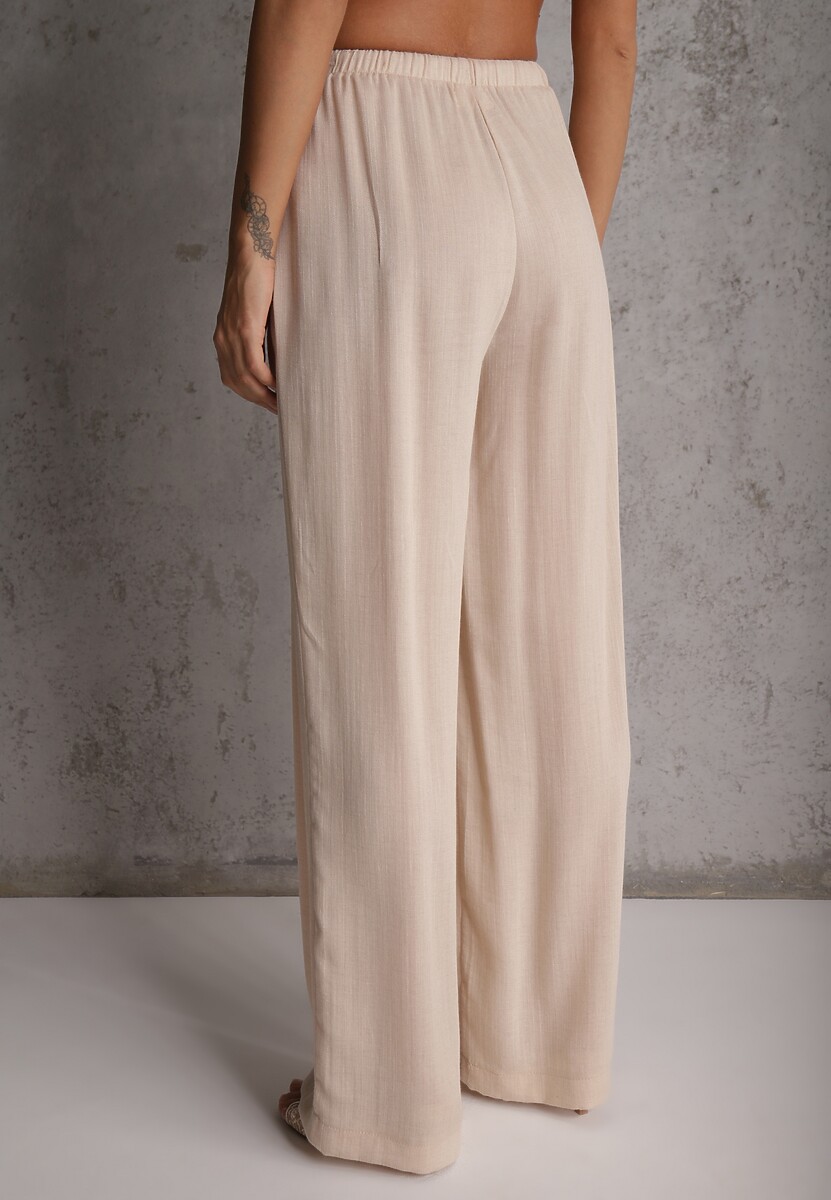 Beżowe Spodnie Wide Leg High Waist z Wiskozy Terilinae 3
