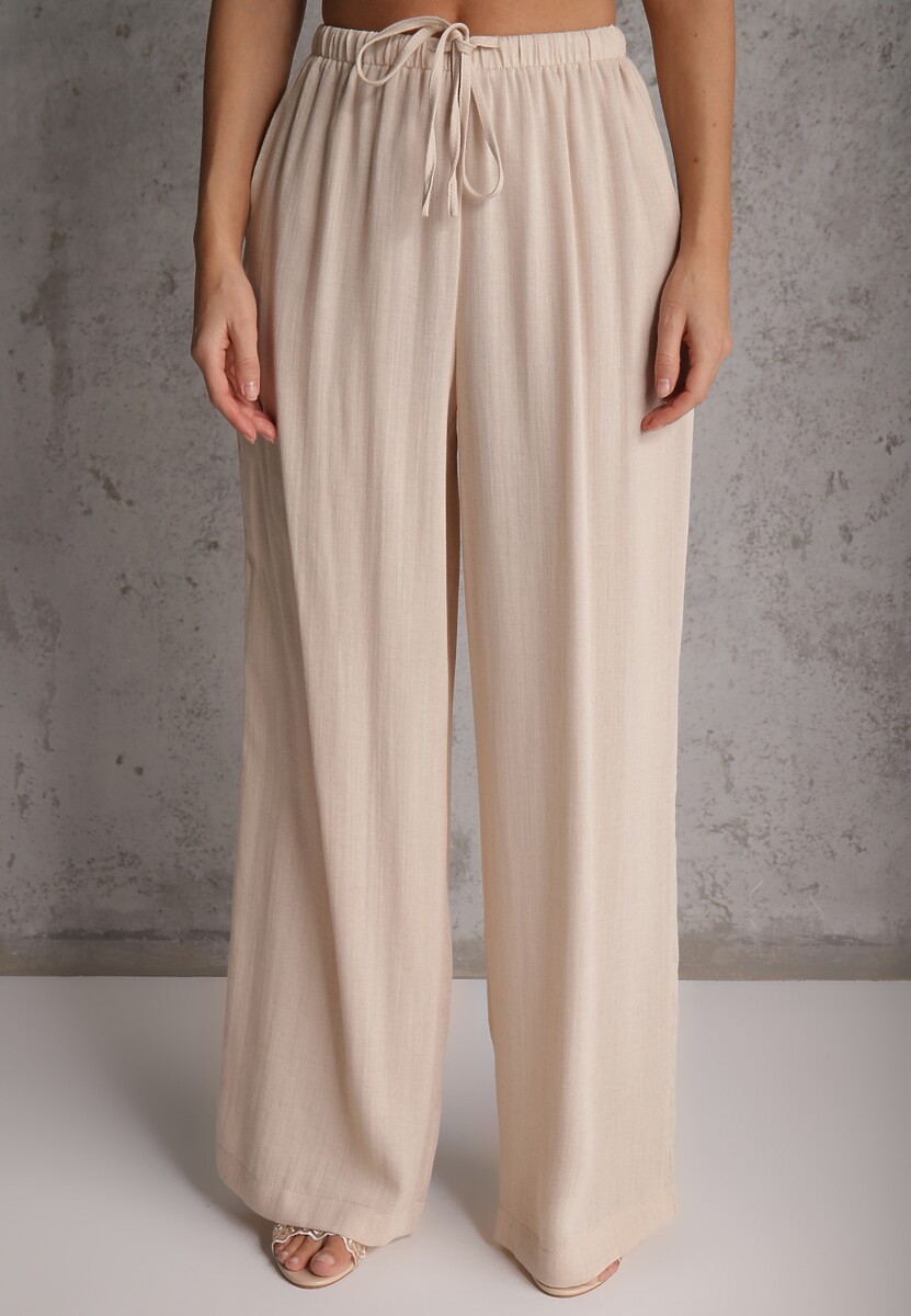 Beżowe Spodnie Wide Leg High Waist z Wiskozy Terilinae 2