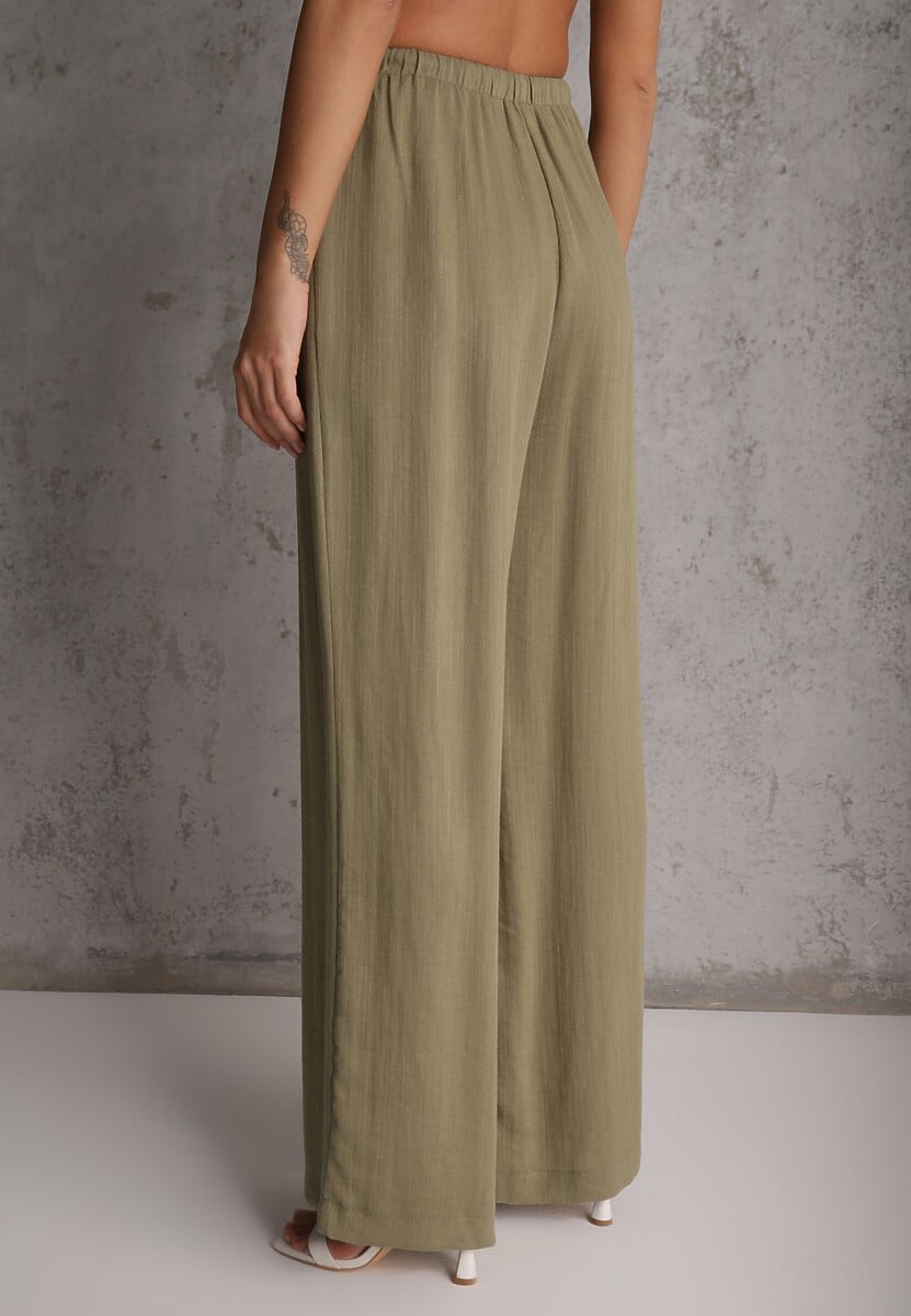 Zielone Spodnie Wide Leg High Waist z Wiskozy Terilinae 3