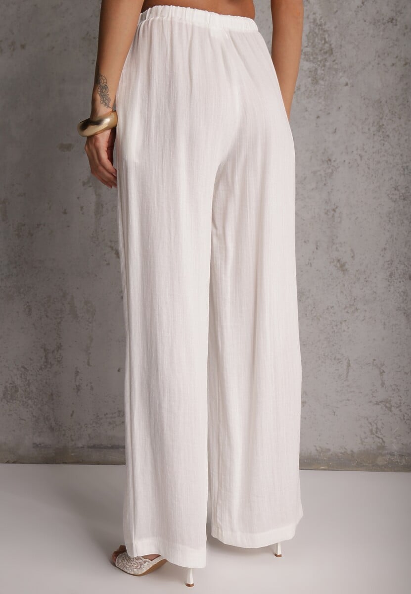Białe Spodnie Wide Leg High Waist z Wiskozy Terilinae 3