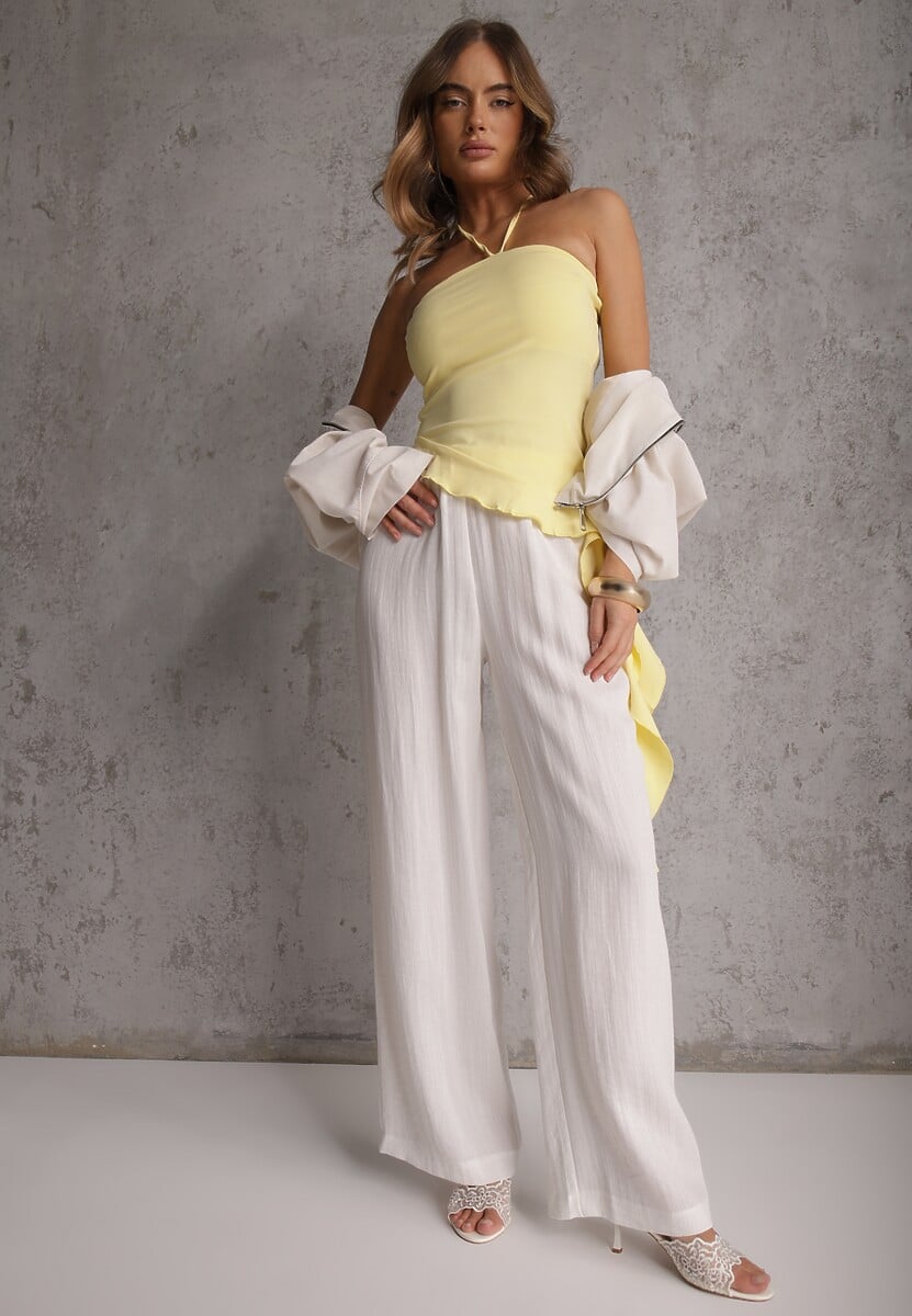 Białe Spodnie Wide Leg High Waist z Wiskozy Terilinae 1