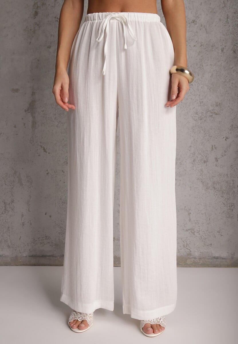 Białe Spodnie Wide Leg High Waist z Wiskozy Terilinae 2