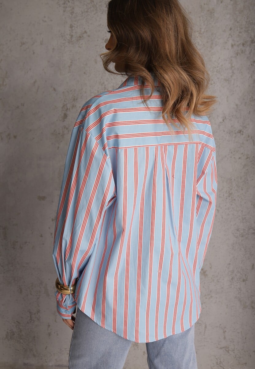 Niebieska Koszula z Bawełny Oversize w Pionowe Paski Telaria 3