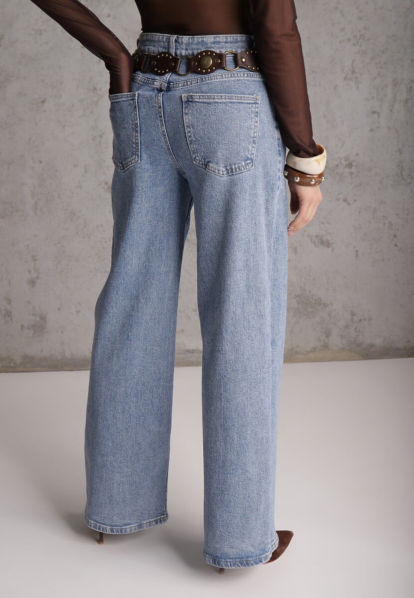 Niebieskie Szerokie Jeansy z Bawełną i Lyocellem High Waist Nansailah 3