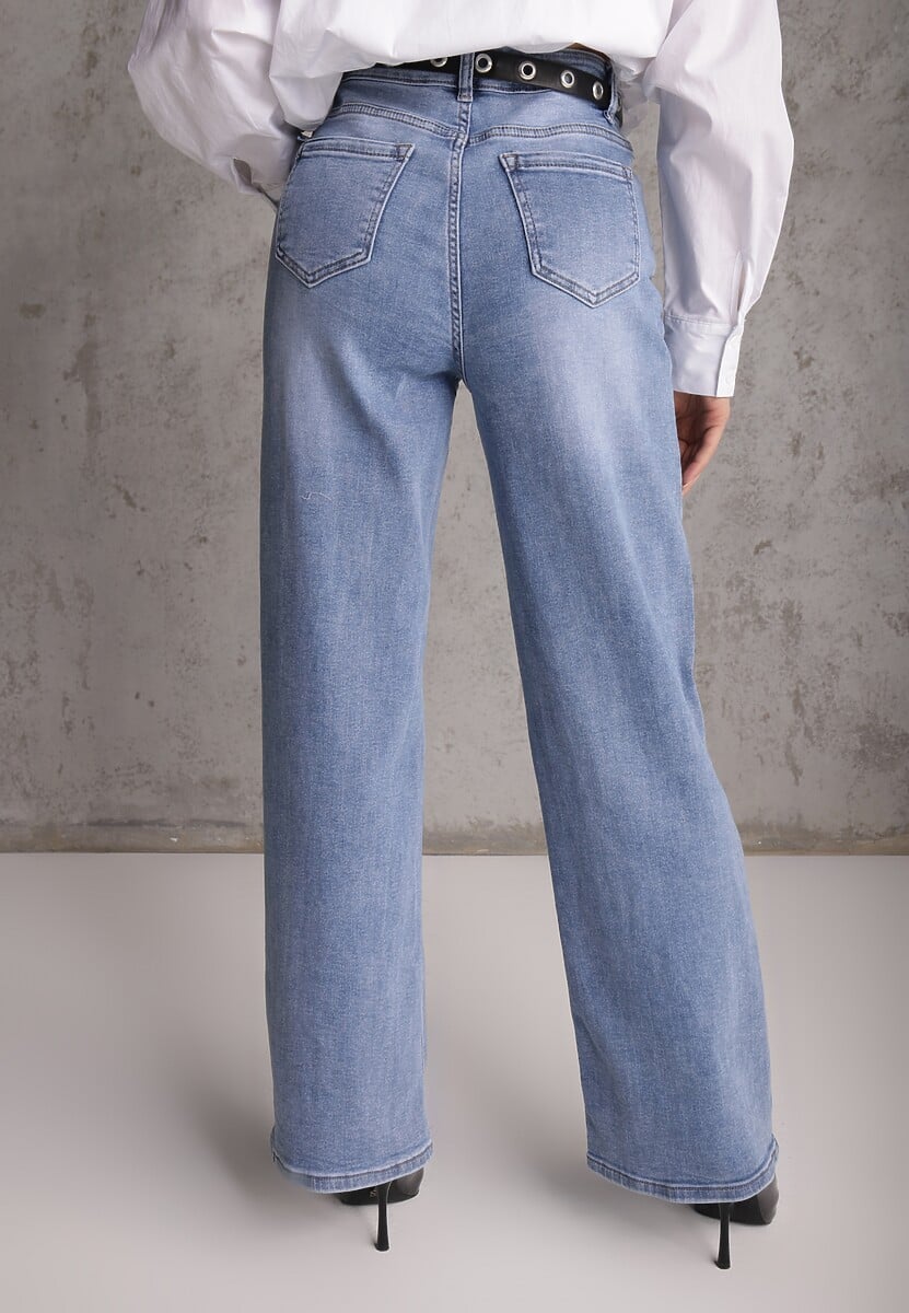 Niebieskie Jeansy Wide Leg High Waist z Elastycznego Denimu z Bawełną Jelimia 3