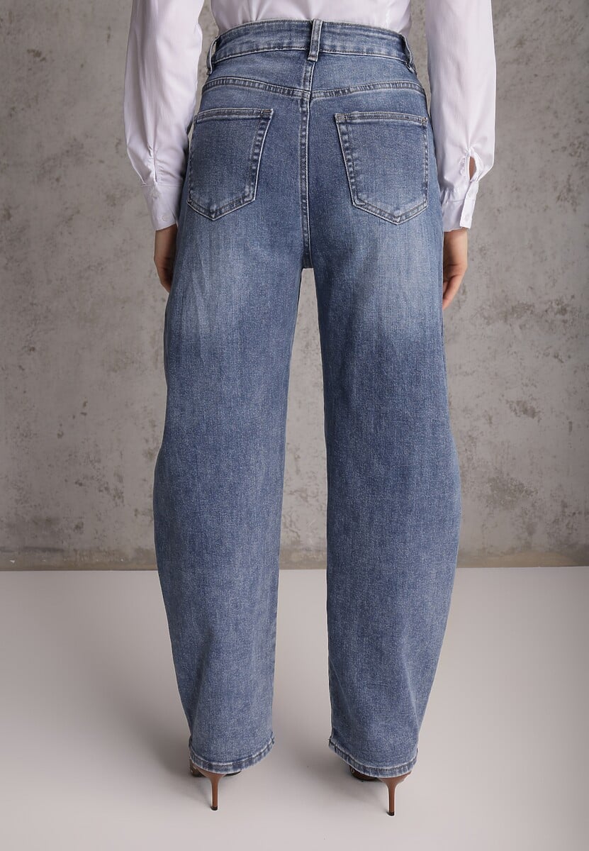 Granatowe Jeansy Barrel Leg High Waist z Bawełny Tinamist 3