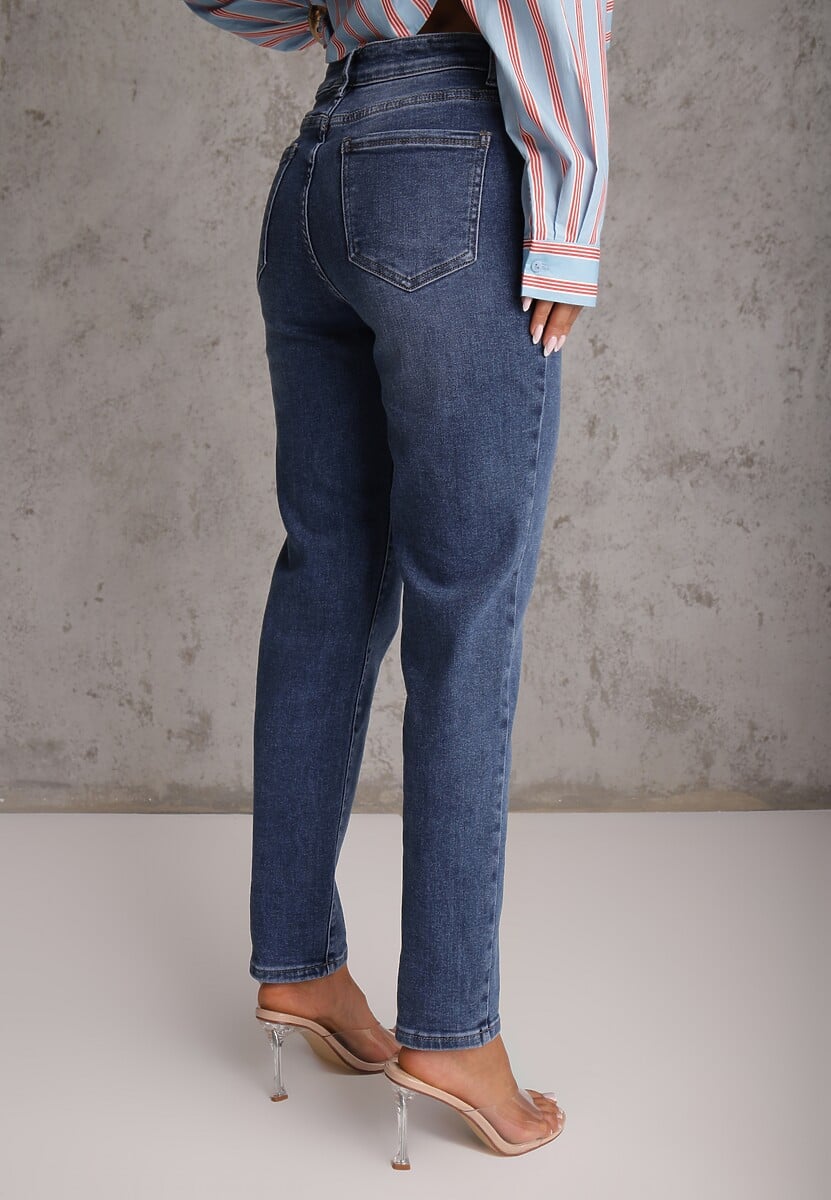 Niebieskie Jeansy Mom Fit Regular Waist z Bawełną Quelovia 3