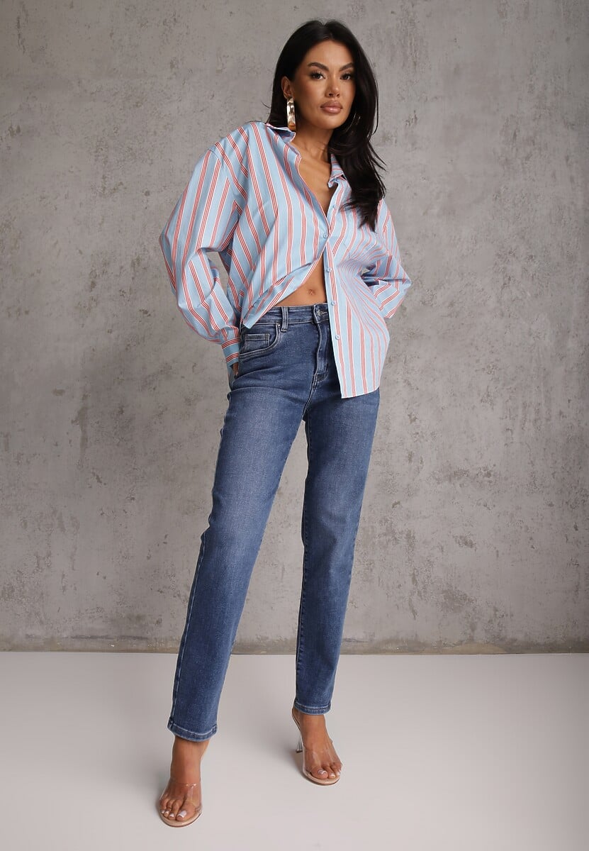 Niebieskie Jeansy Mom Fit Regular Waist z Bawełną Quelovia 2