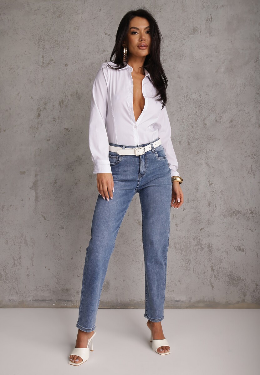 Jasnoniebieskie Jeansy z Bawełną o Fasonie Mom Fit Qastorea 1