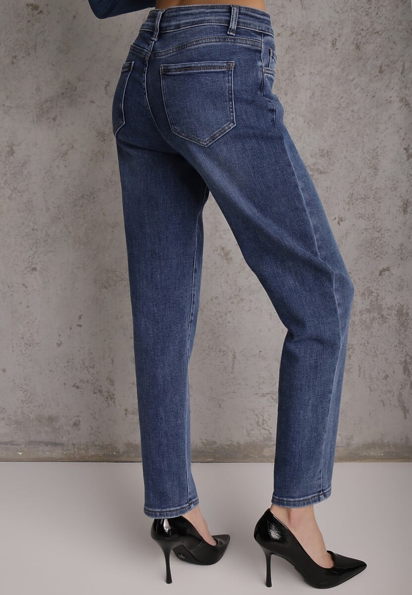 Niebieskie Jeansy z Dodatkiem Bawełny Typu Mom Fit Mastorea 3