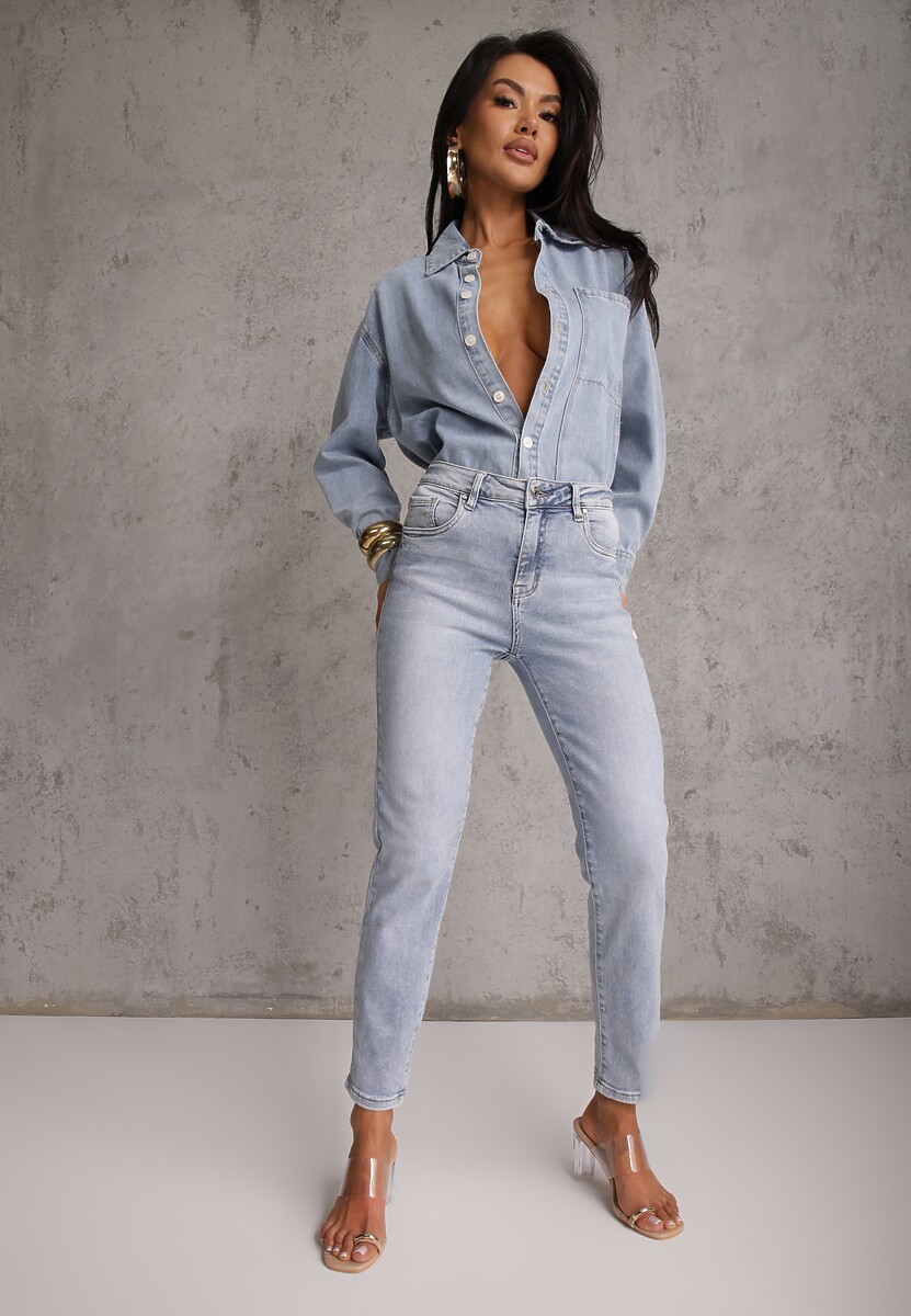 Niebieskie Casualowe Jeansy z Bawełny Menisea 1