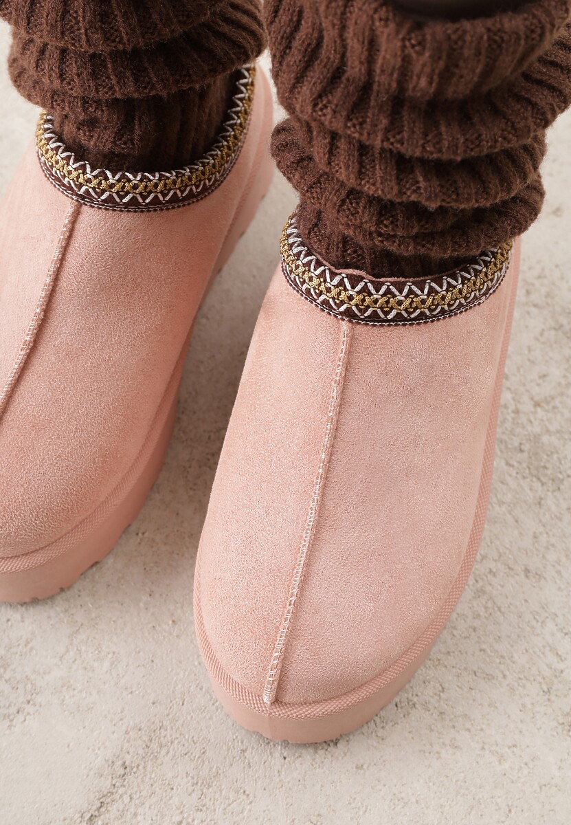 Różowe Śniegowce na Platformie z Niską Cholewką i Haftowanym Wzorem Zivilae 3