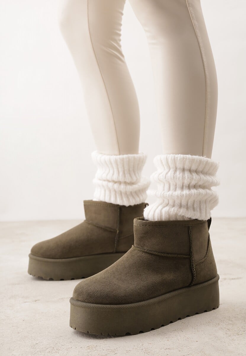 Zielone Krótkie Śniegowce na Grubej Podeszwie Aranwen 2