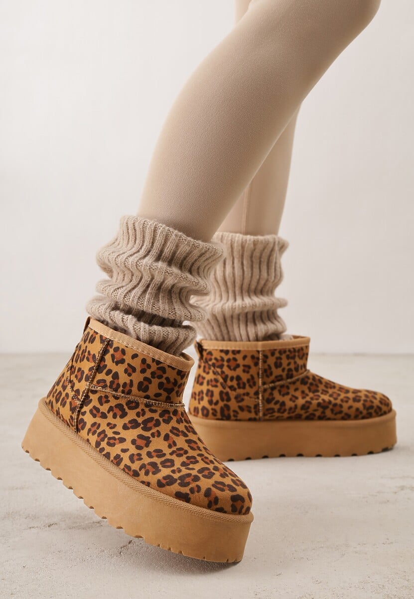 Panterkowe Krótkie Śniegowce na Grubej Podeszwie Aranwen 1