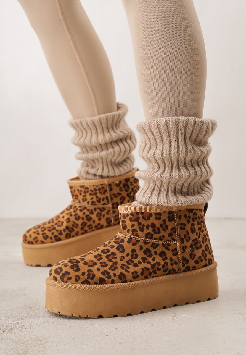 Panterkowe Krótkie Śniegowce na Grubej Podeszwie Aranwen 2