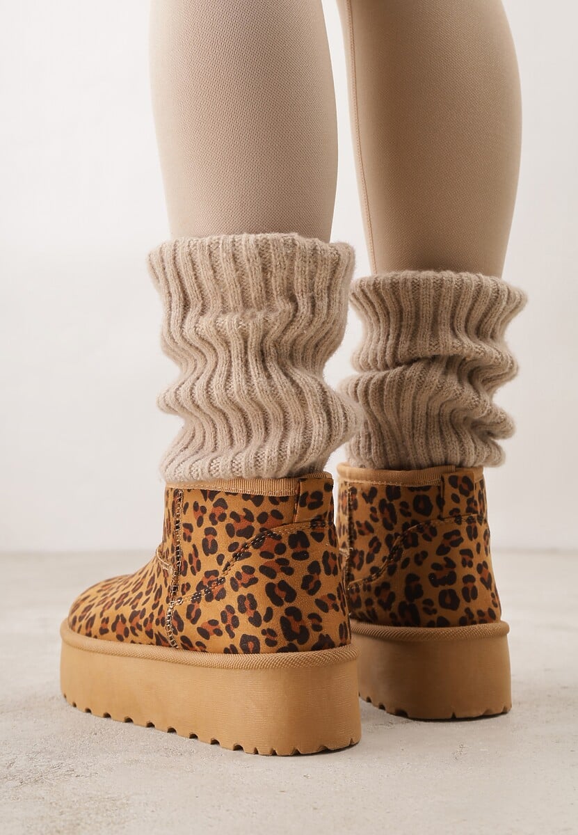 Panterkowe Krótkie Śniegowce na Grubej Podeszwie Aranwen 3