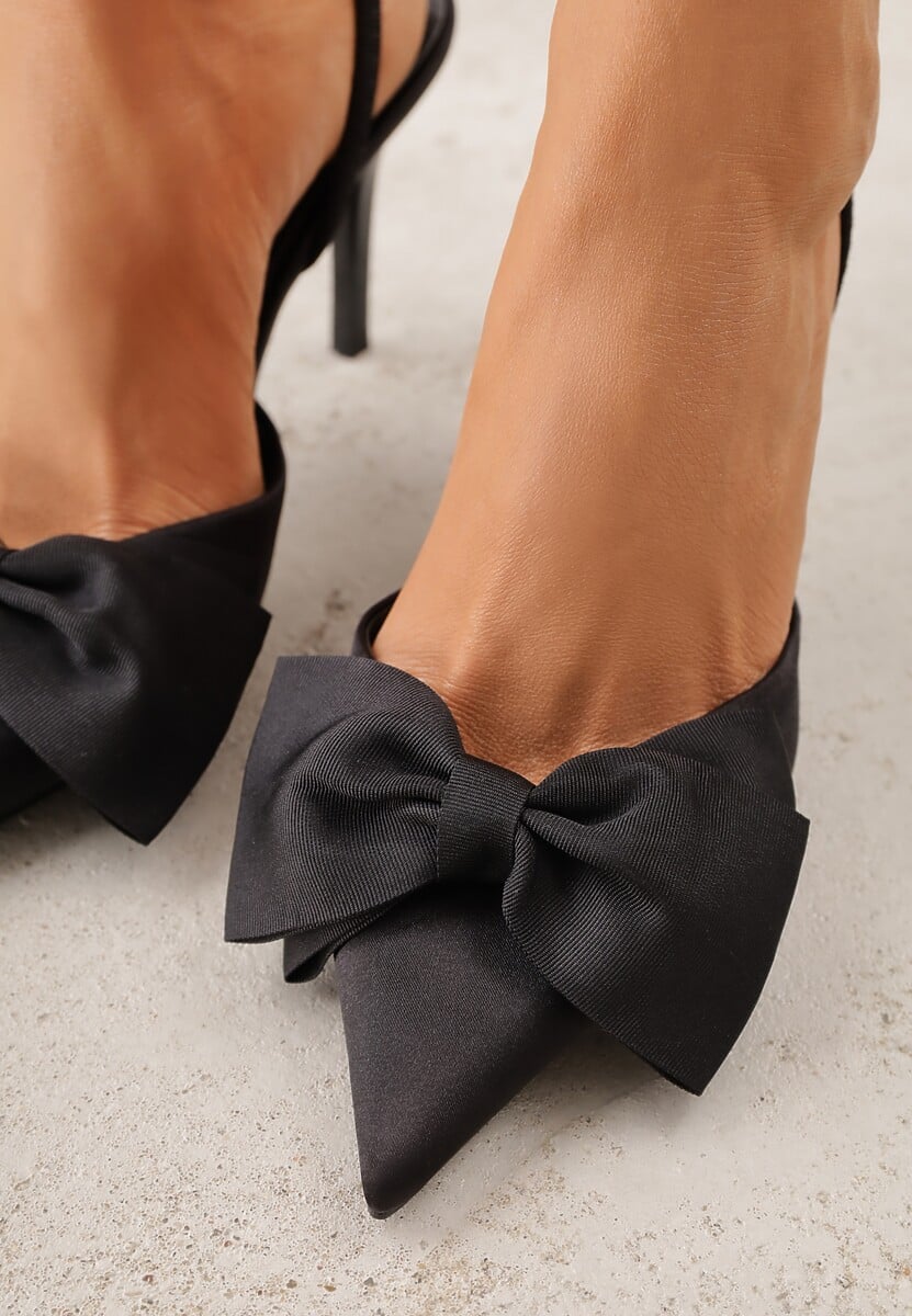 Czarne Szpilki o Satynowym Wykończeniu z Aplikacją w Kształcie Kokardy Gihaen 3